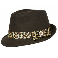 Fedora Hat - Wool-felt Like w/ Leopard Print Band - Brown